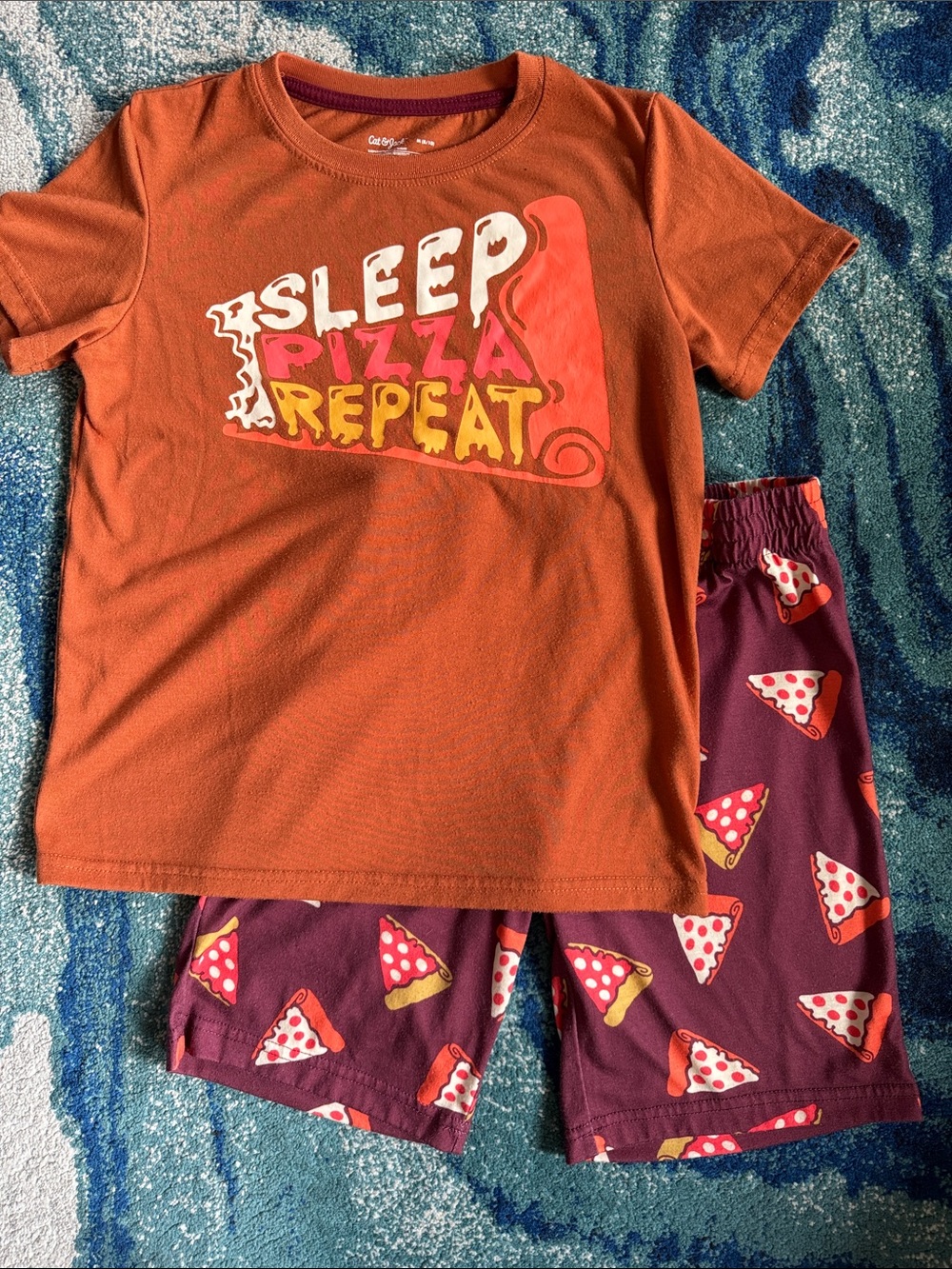 Cat & Jack Kids Orange 'Sleep Pizza Repeat' Pajama Set Boys 8-10